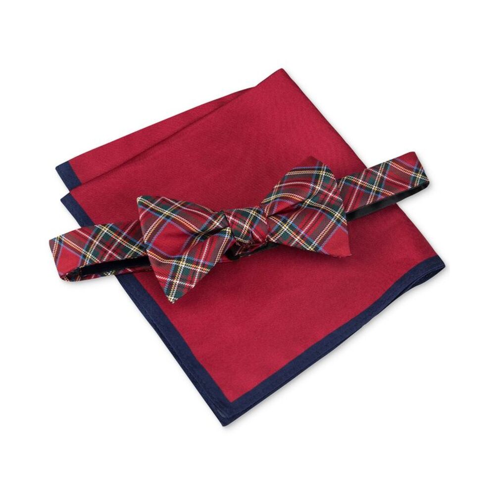 Tommy Hilfiger Men's Royal Plaid Bow Tie & Solid Pocket Square Set